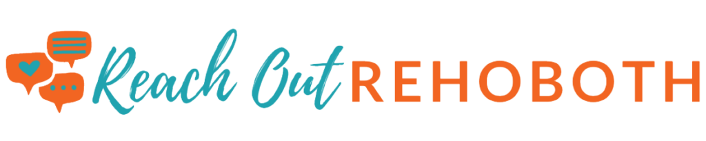 Logo of "Reach Out Rehoboth" with dialogue bubbles containing a heart and speech lines.